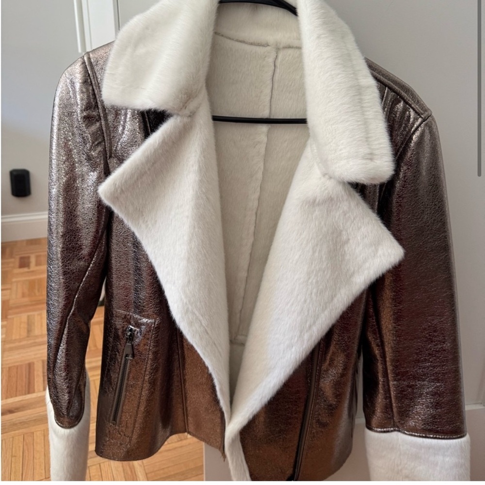 NWT -  Metallic silver APPARIS jacket with white fur.